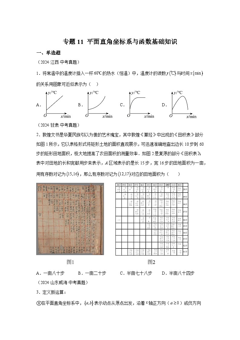 备战2025年中考数学真题分类汇编（全国通用）专题11平面直角坐标系与函数基础知识（附参考解析）第1页