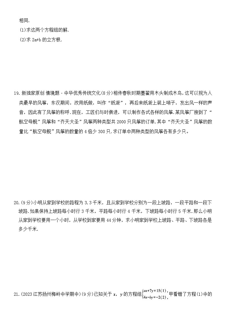第十章二元一次方程组素养综合检测(单元测试)-2024-2025学年七年级数学下册人教版第3页