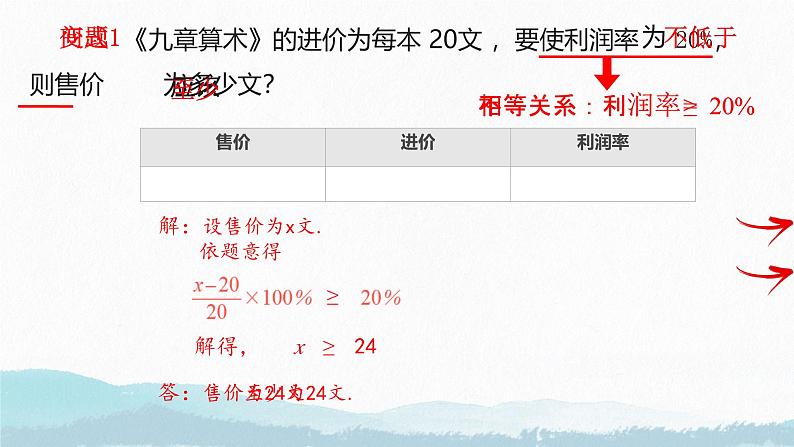 11.2一元一次不等式中的销售问题课件人教版七年级数学下册第6页