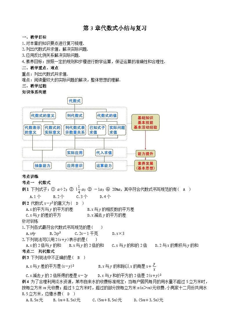 2024-2025人教七上数学26第3章代数式小结与复习【教案】第1页