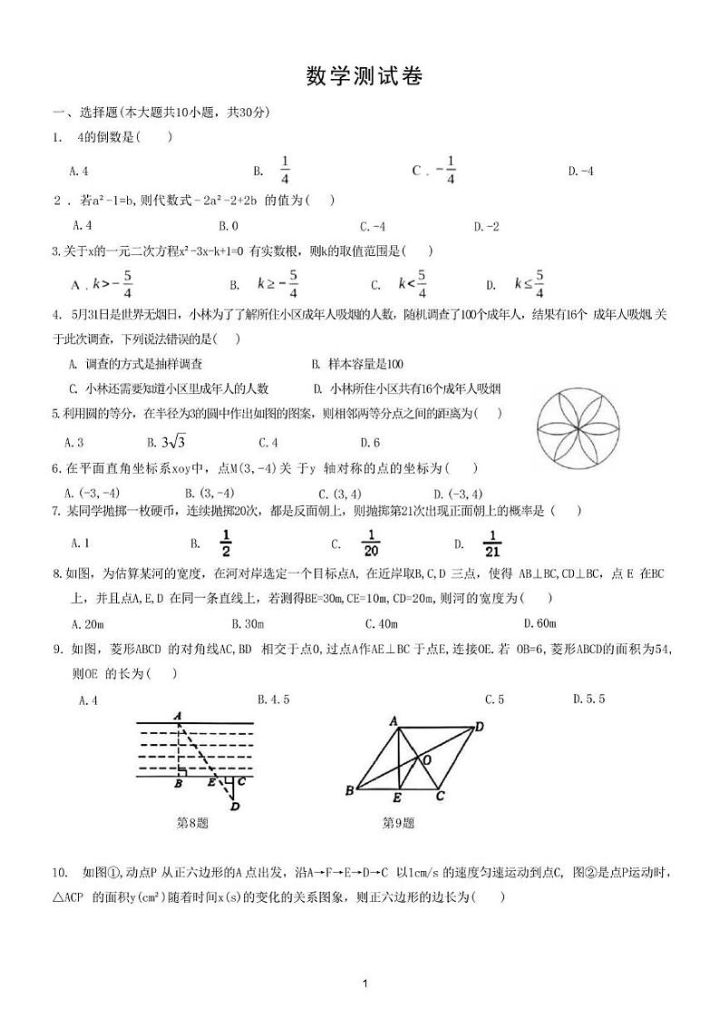 甘肃省武威市凉州区片区2024-2025学年九年级下学期开学考试数学试卷第1页