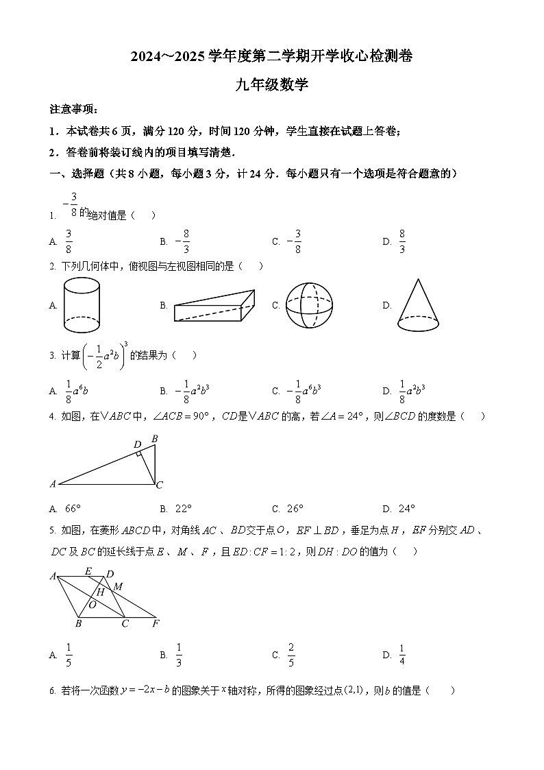 陕西省西安市高新第二初级中学2024-2025学年九年级下学期开学检测 数学试题第1页