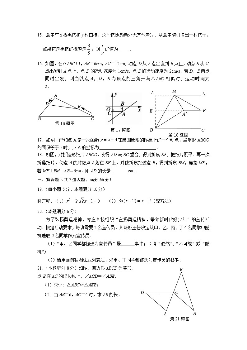 山东省枣庄市台儿庄区2025届九年级上学期11月期中考试数学试卷(含答案)第3页