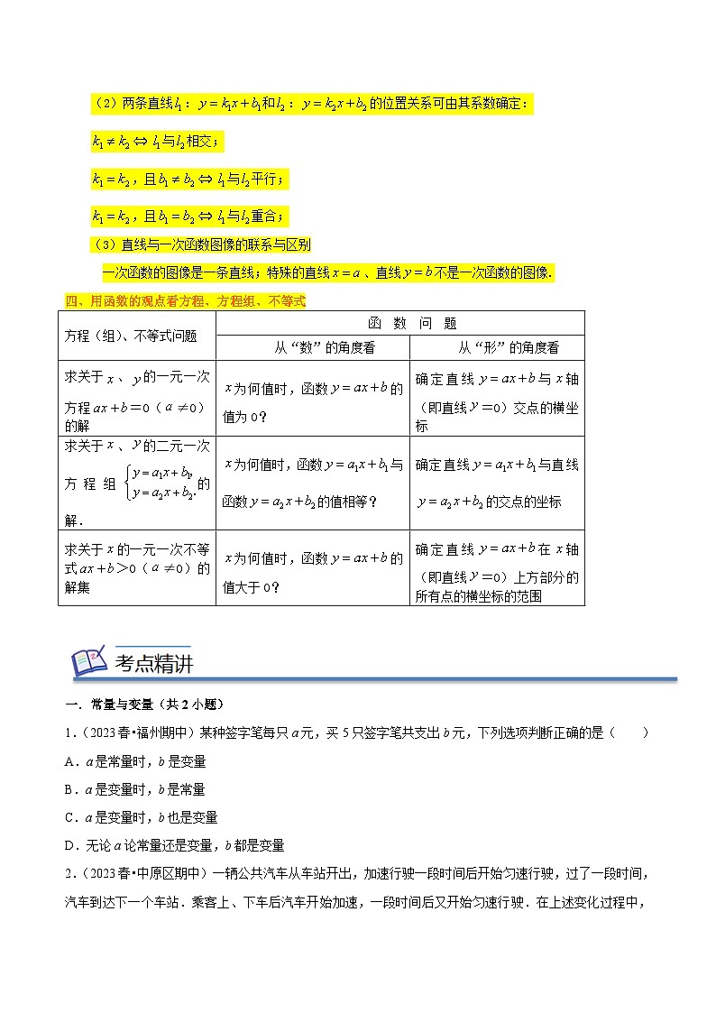 （人教版）数学八年级下册期末考点串讲+练习专题06 一次函数（知识串讲+热考题型）（原卷版）第3页
