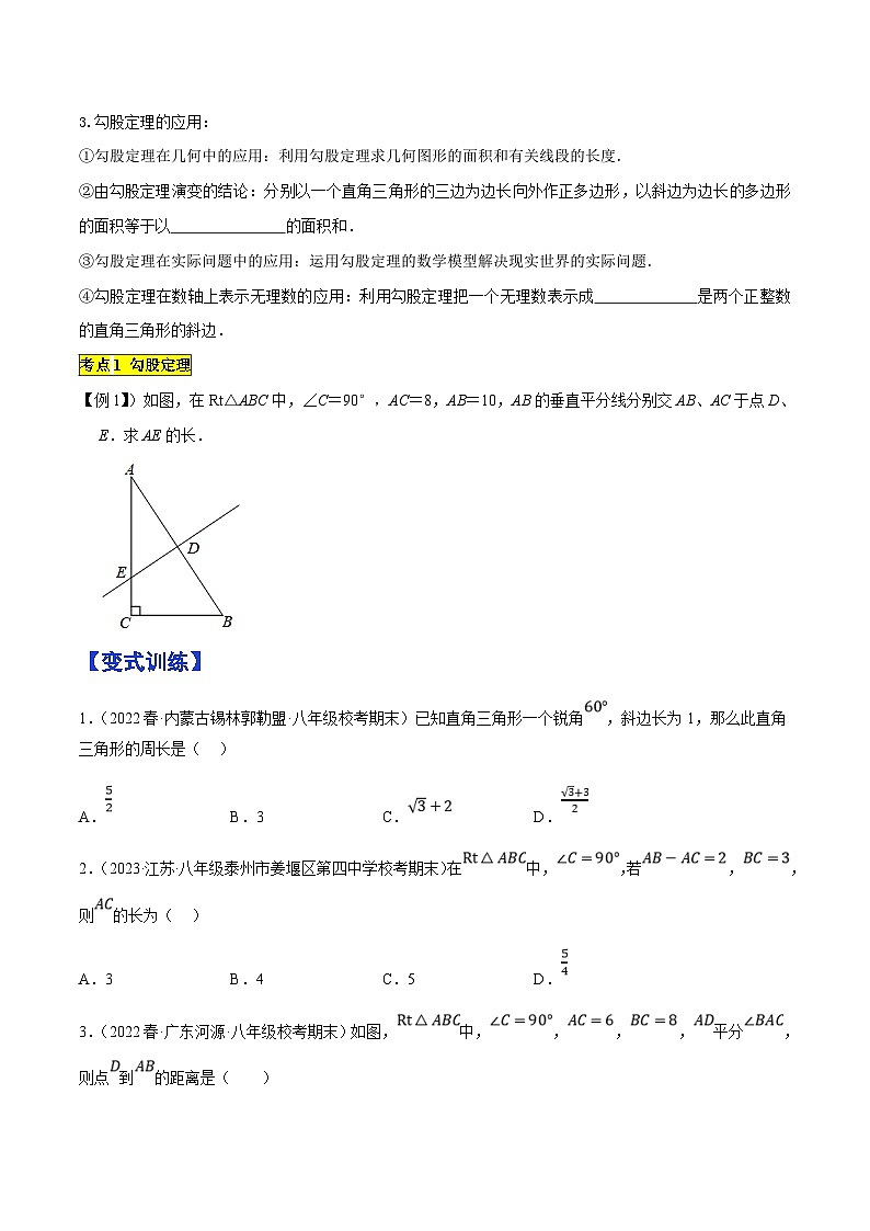 （人教版）数学八年级下册期中复习练习专题1.2勾股定理精讲精练（12大易错题型）（原卷版）第2页