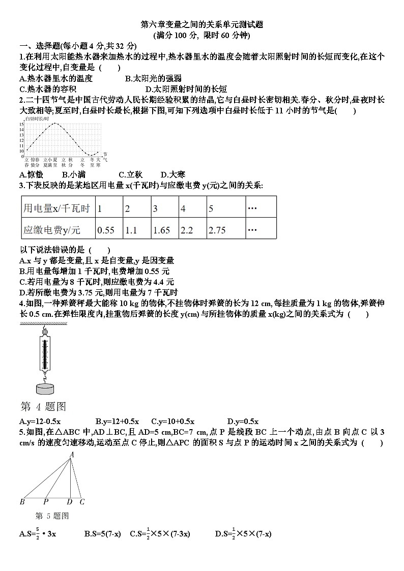 七年级下学期数学第六章变量之间关系单元测试试题（含答案）（新北师大版）第1页