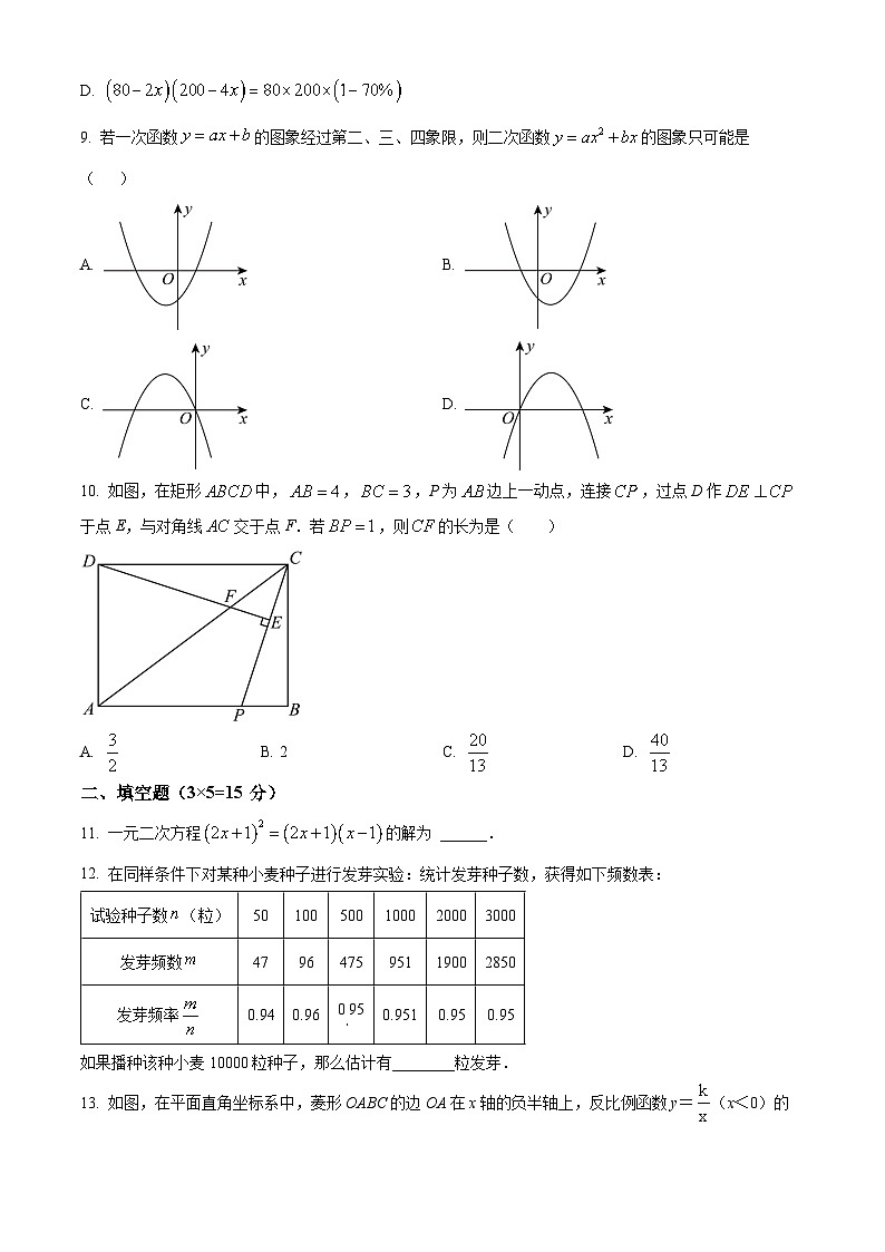 广东省深圳市宝安中学（集团）初中部2024-2025学年下学期九年级开学考 数学试卷第3页