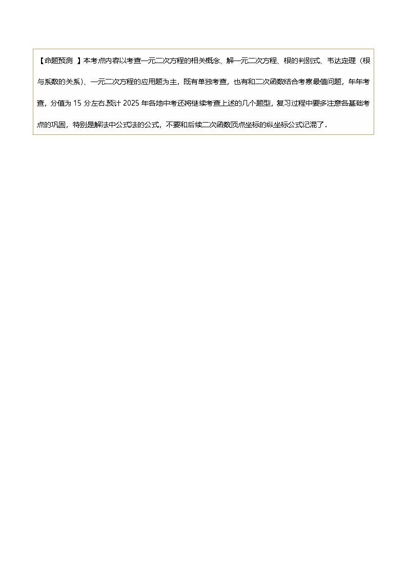 2025年中考数学一轮复习 第07讲 一元二次方程及其应用 讲义（解析版）第3页