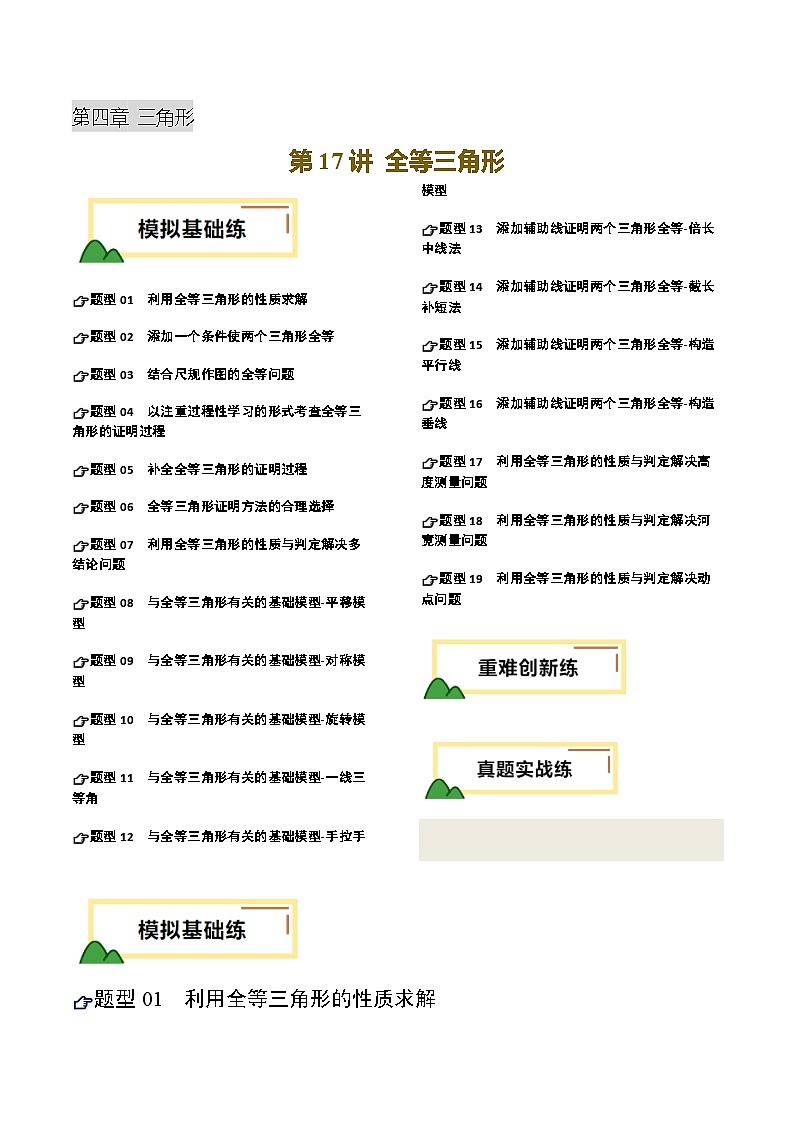 2025年中考数学一轮复习 第17讲 全等三角形（练习）（解析版）第1页
