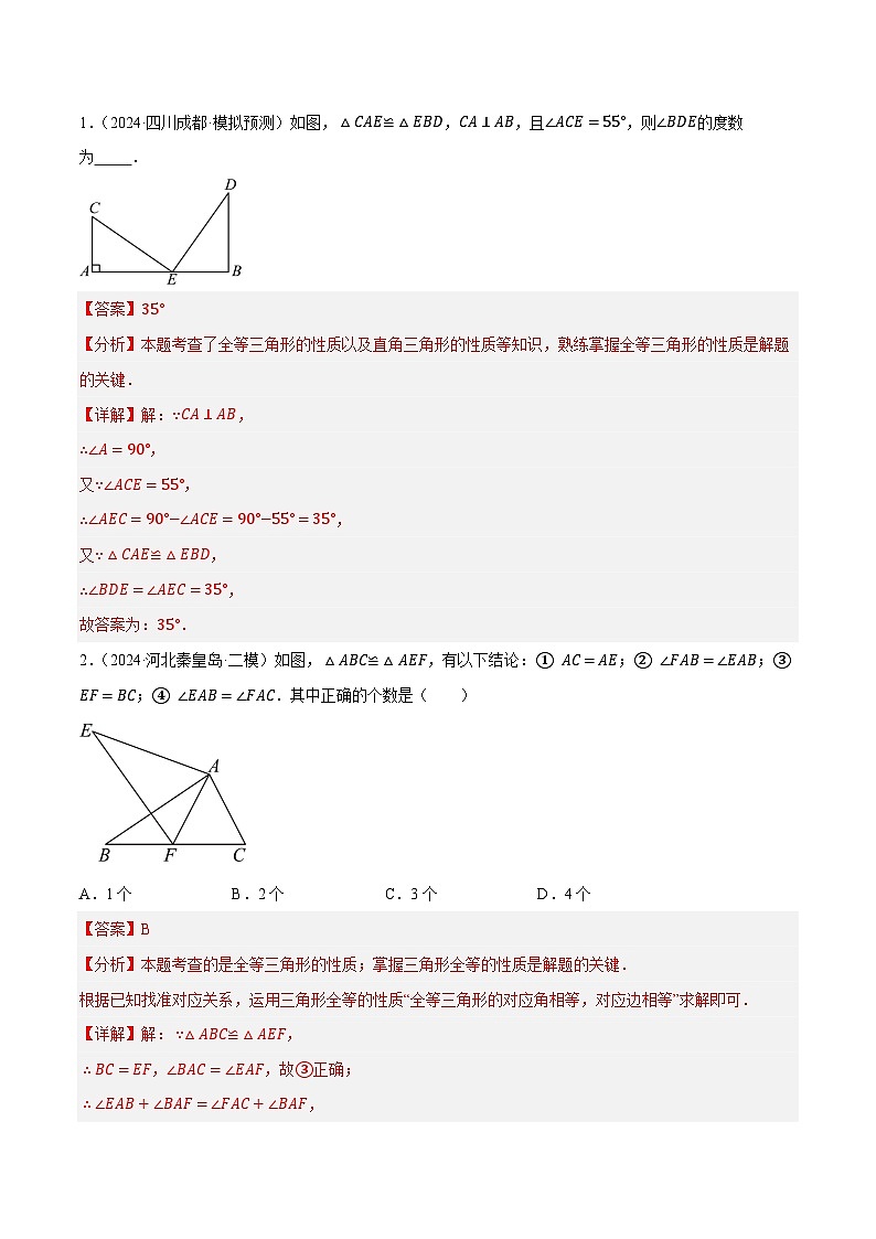 2025年中考数学一轮复习 第17讲 全等三角形（练习）（解析版）第2页