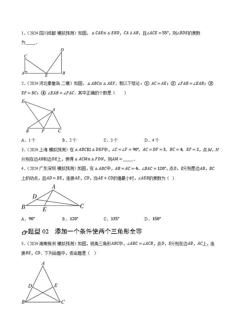 2025年中考数学一轮复习 第17讲 全等三角形（练习）（原卷版）第2页