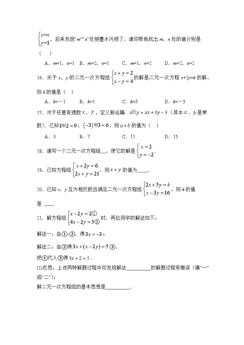 第6章一次方程组  基础考点+重难点考点专练  2024-2025学年华师大版7数下学期同步测评（学用版）第3页