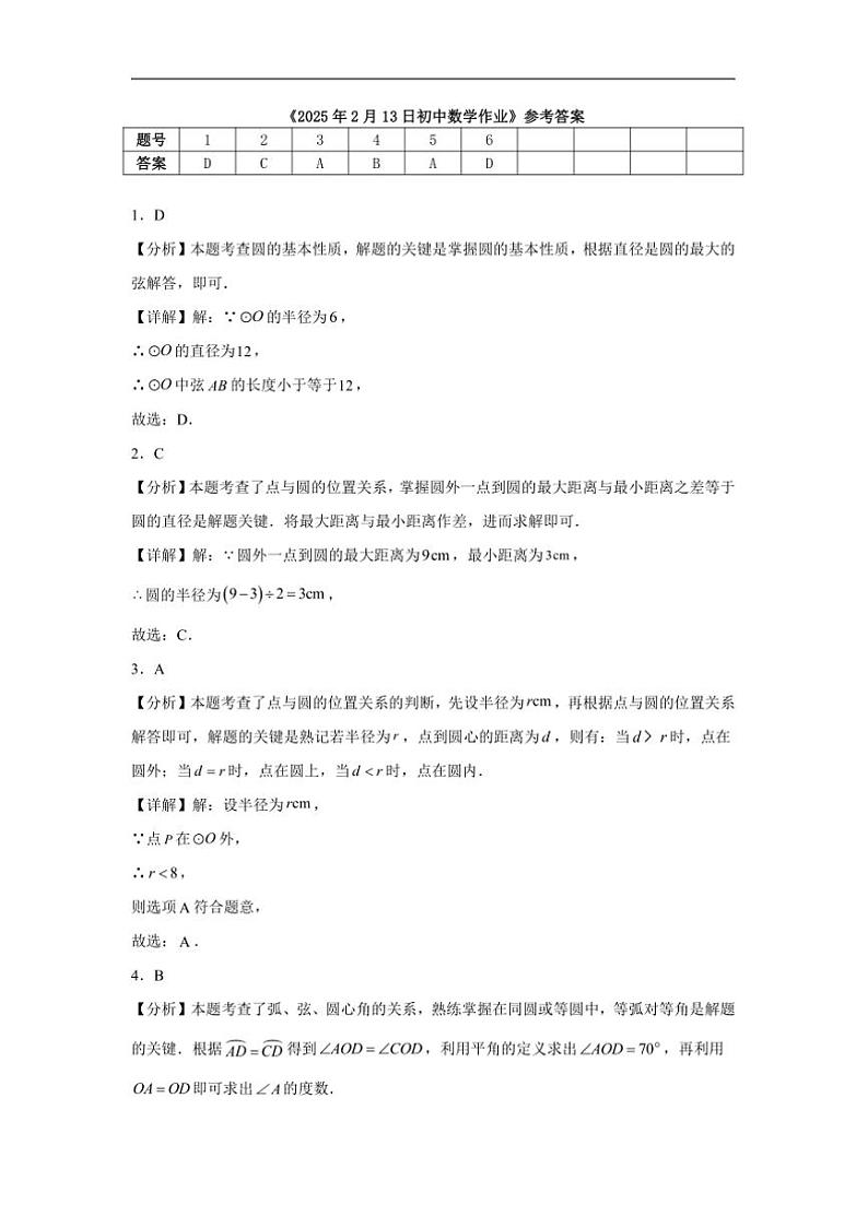 2024～2025学年广东省深圳市美中学校九年级下开学小测数学试卷(含解析)第3页