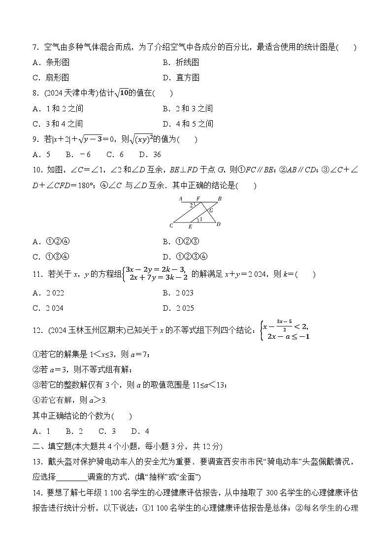 期末评估测试卷(一) 2024-2025学年 人教版数学七年级下册第2页