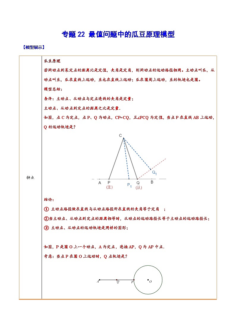 中考数学难点突破与经典模型精讲练(全国通用)专题22最值问题中的瓜豆原理模型(原卷版+解析)第1页
