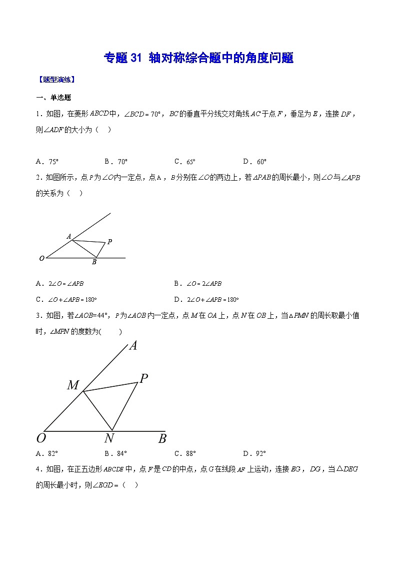 中考数学难点突破与经典模型精讲练(全国通用)专题31轴对称综合题中的角度问题(原卷版+解析)第1页