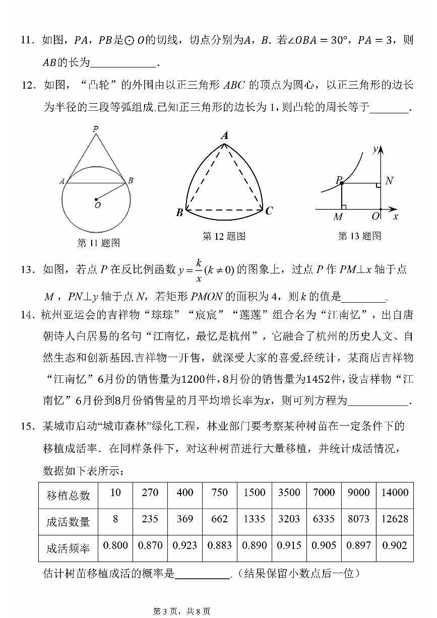 2024北京十四中初三上12月月考数学试卷（无答案）第3页
