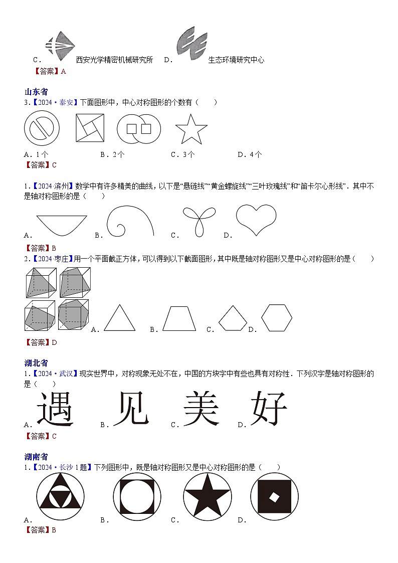 2024年中考数学真题分类汇编：知识点22  对称图形的识别+网格作图2024（解析版）第2页