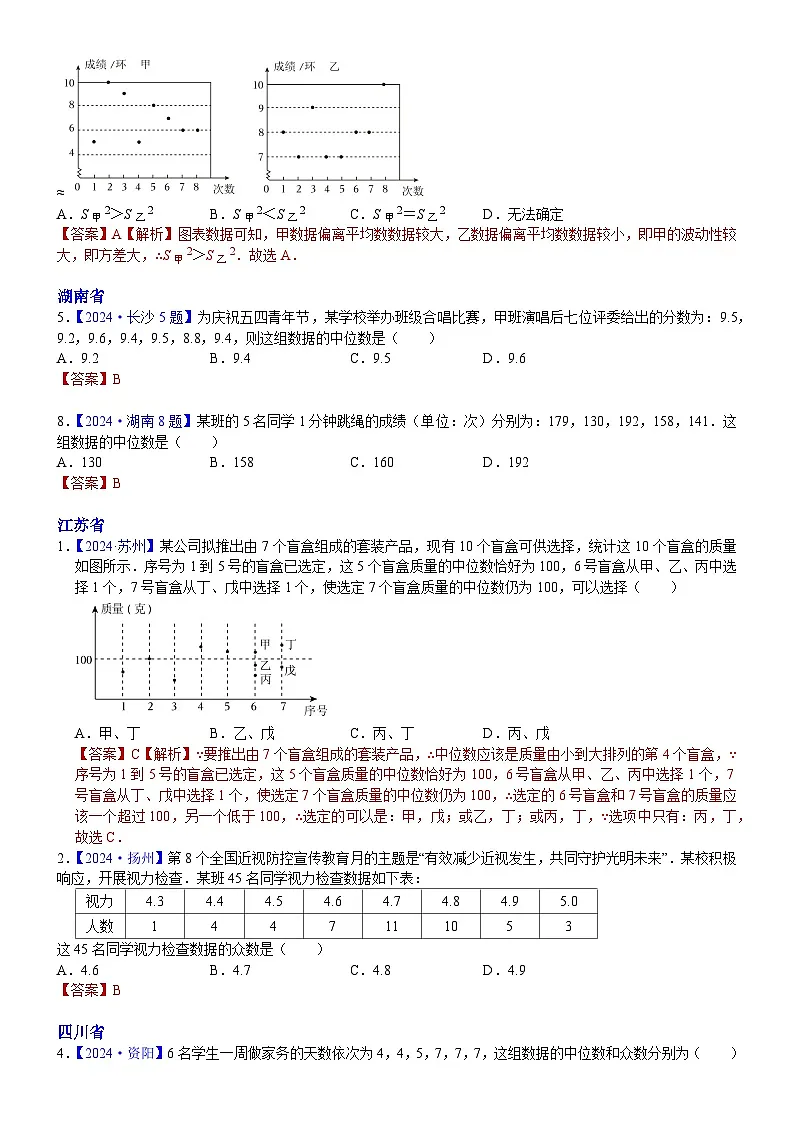 2024年中考数学真题分类汇编：知识点41 数据的分析2024（解析版）第2页