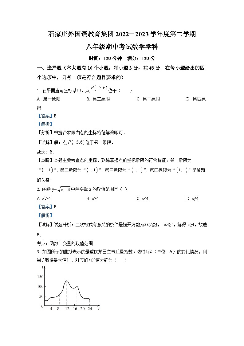 2022-2023学年河北省石家庄市外国语学校八年级（下）期中数学试卷（解析版）第1页