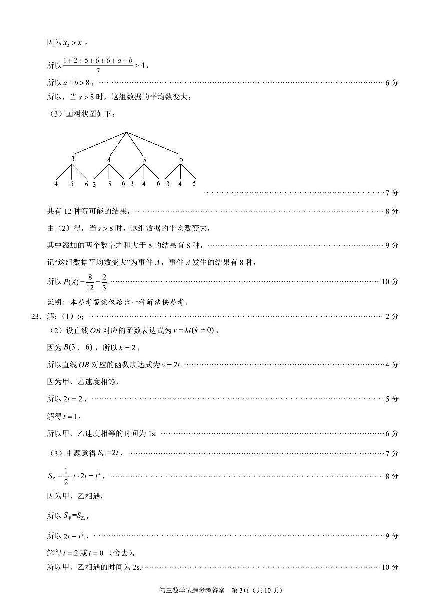 2024～2025学年度泉州市初中毕业班模拟考试（一）初三数学参考答案及评分标准第3页