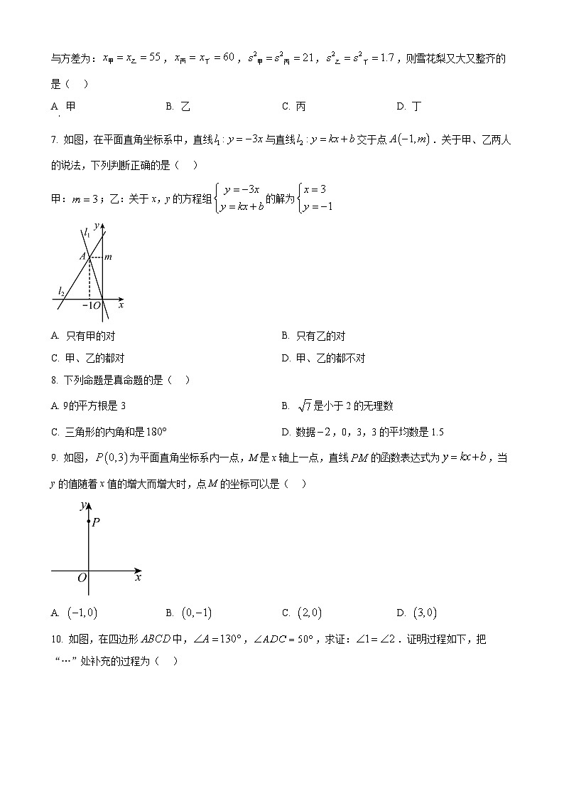 河北省保定市莲池区2024-2025学年八年级上学期1月期末数学试题（原卷版）第2页