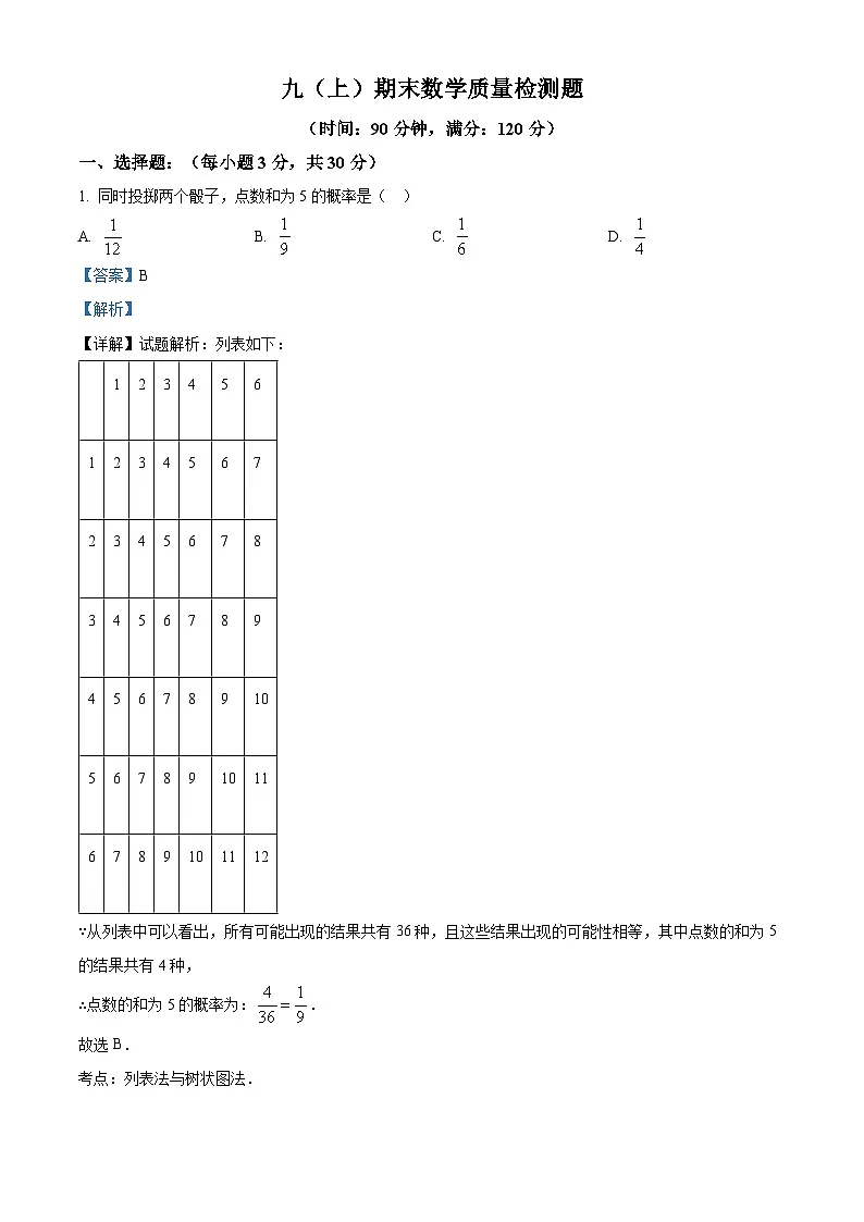 九年级上学期期末数学试题 (73)第1页