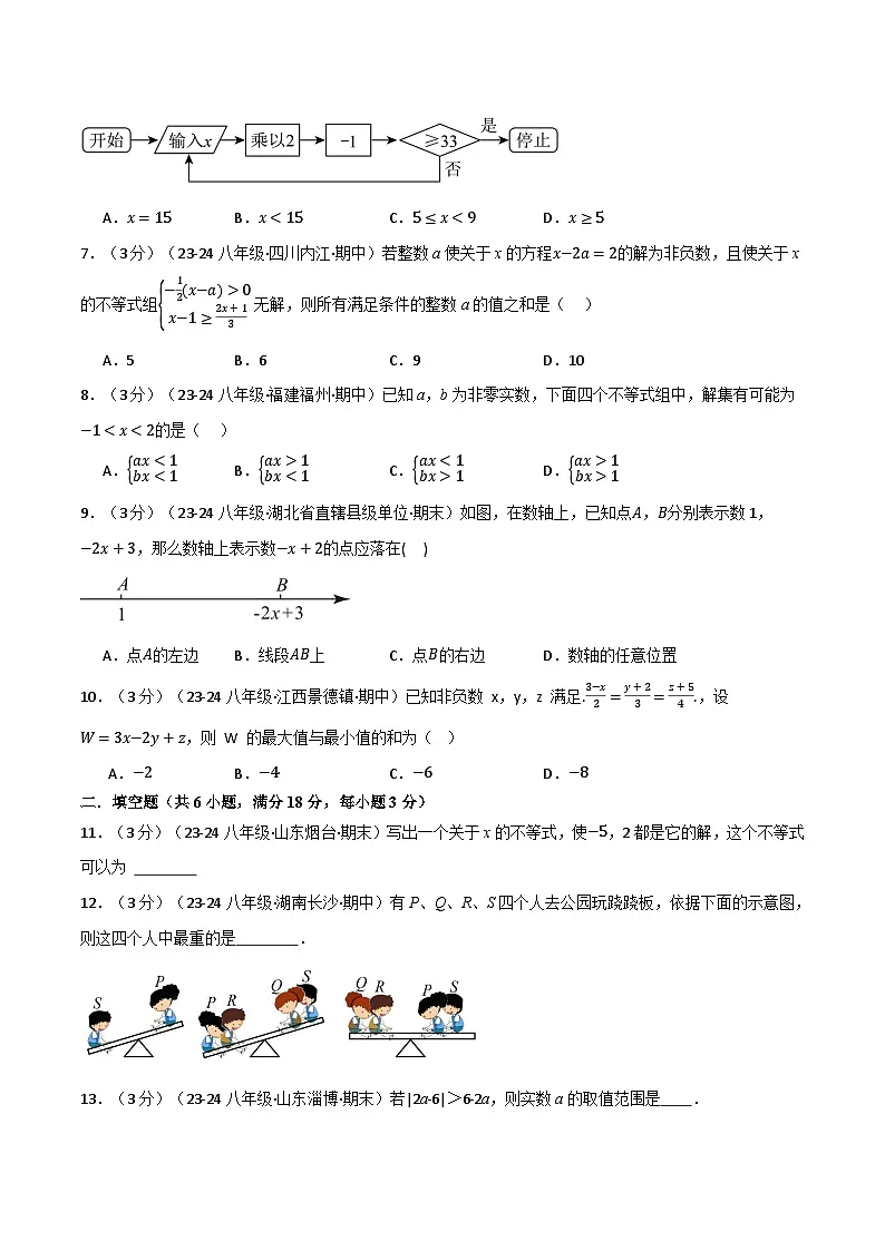北师大版2024-2025学年八年级数学下册强化专练专题2.8一元一次不等式与一元一次不等式组单元提升卷(北师大版)(原卷版+解析)第2页