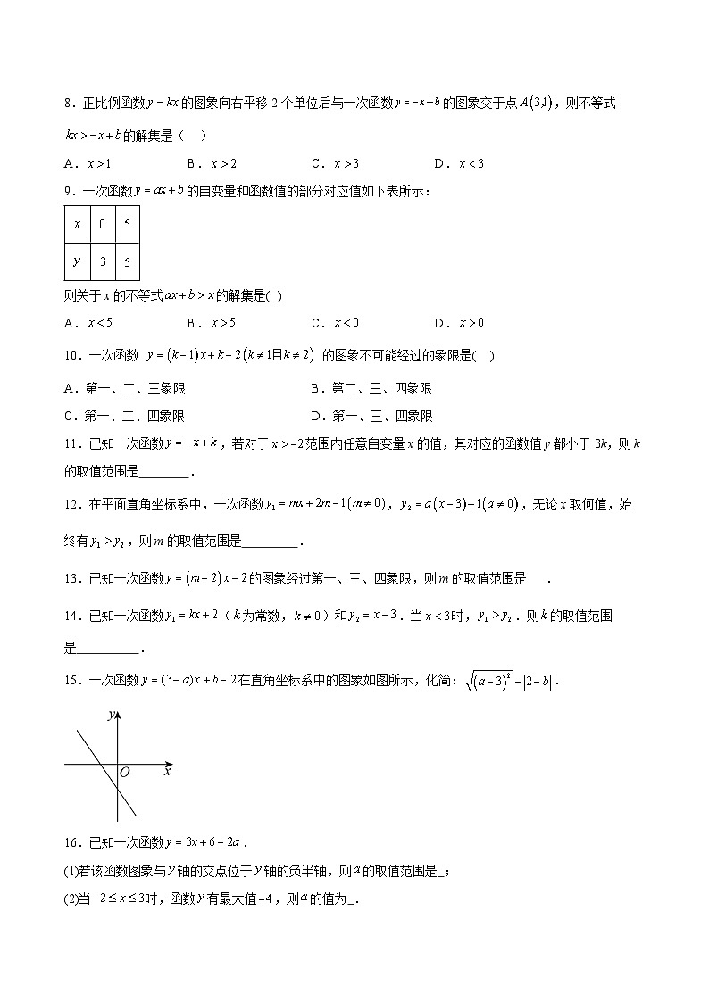 2.5 一元一次不等式与一次函数（5大题型提分练）（原卷版）（同步精品课堂练习）第2页