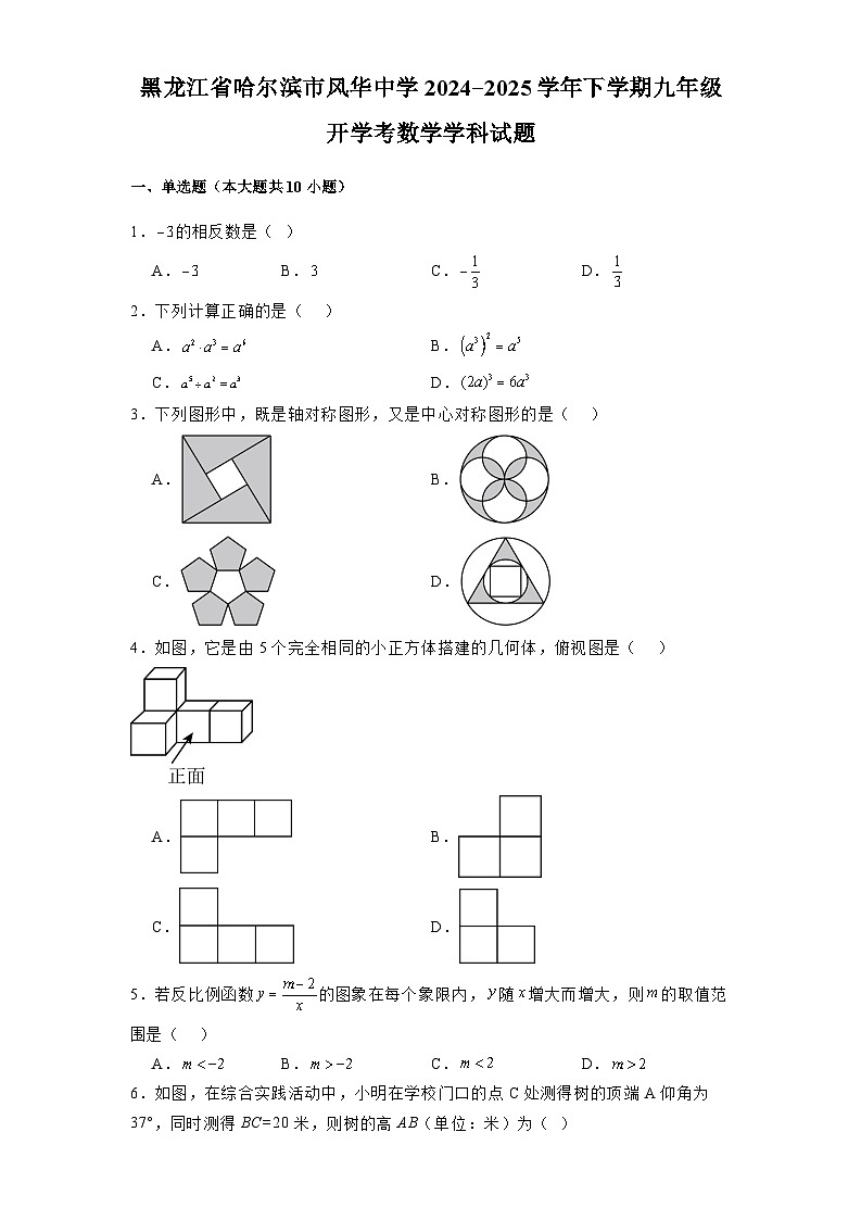 黑龙江省哈尔滨市风华中学2024-2025学年下学期九年级开学考 数学学科试题（含解析）第1页