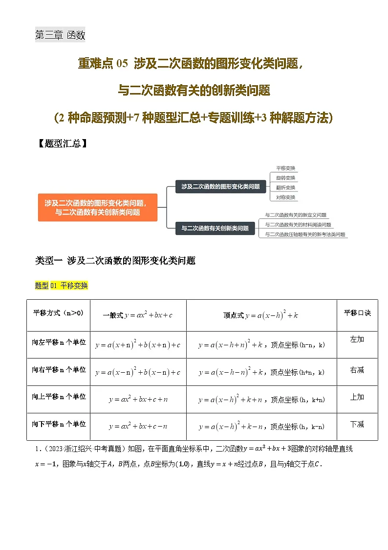 中考数学——二次函数问题(77种题型汇总)(含答案)练习第1页