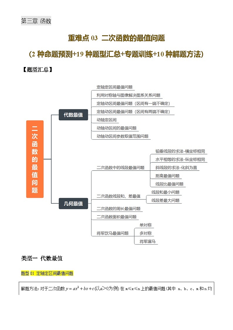中考数学——二次函数的最值问题(2种命题预测+19种题型汇总+专题训练+10种解题方法)(含答案)第1页