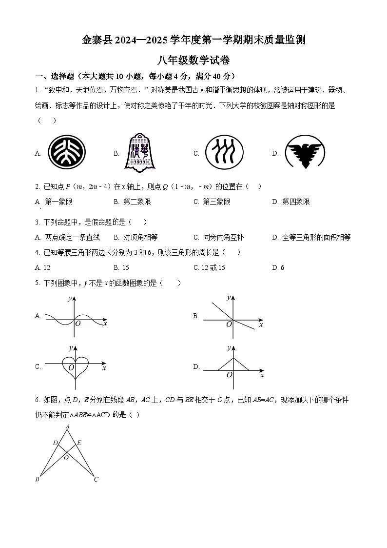 安徽省六安市金寨县2024-2025学年八年级上学期1月期末数学试题（原卷版+解析版）第1页