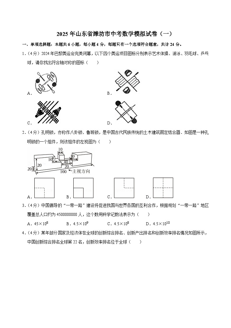 2025年山东省潍坊市中考数学模拟试卷（一）第1页
