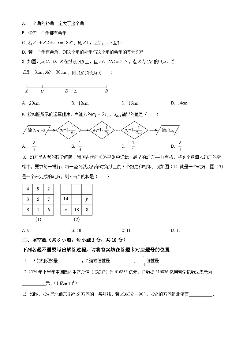 湖北省武汉市东湖新技术开发区2024-2025学年七年级上学期期末数学试卷 （原卷版+解析版）第2页
