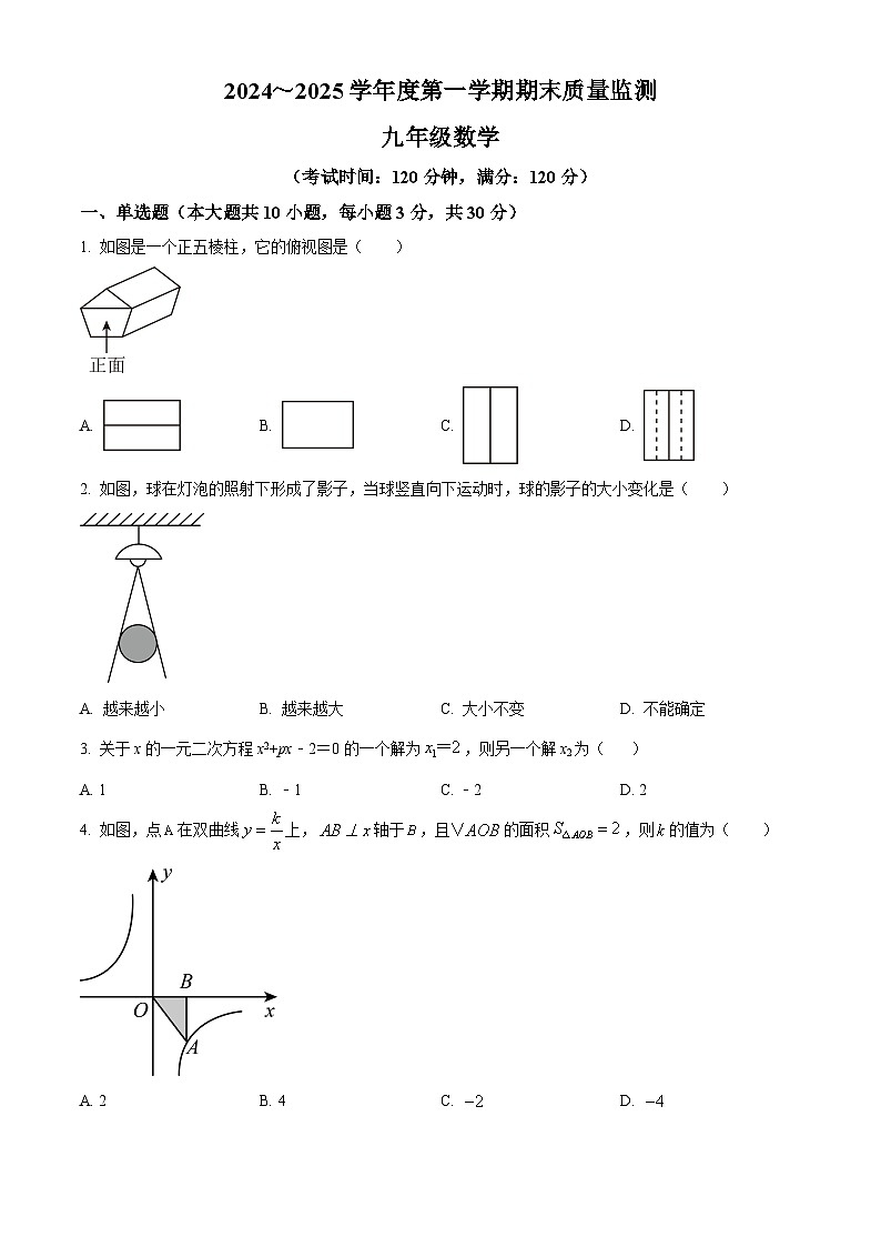 广东省茂名市电白区2024-2025学年上学期期末质量监测九年级数学试卷（原卷版+解析版）第1页