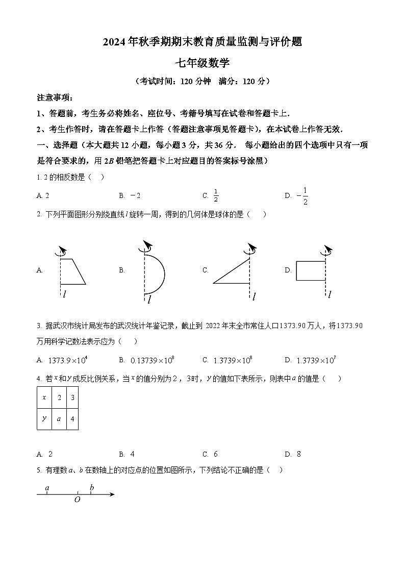 广西壮族自治区玉林市玉州区2024-2025学年七年级上学期期末考试数学试题（原卷版+解析版）第1页
