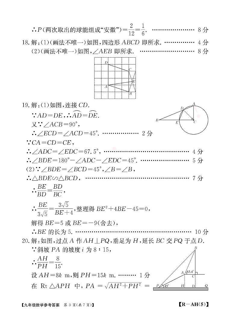 安徽省巢湖市2025九年级数学中考一模 九年级数学安徽人教结课评估答案第3页