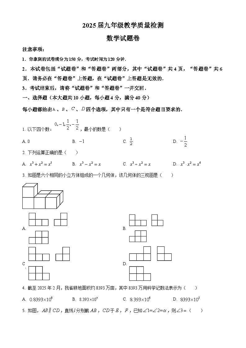 2025年安徽省阜阳市颍上县中考一模数学试题（原卷版+解析版）第1页