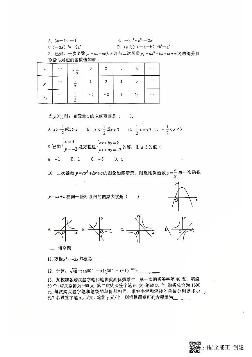 山东省青岛市胶州市李哥庄中学2024-2025学年九年级下学期数学第一次月考试卷第2页