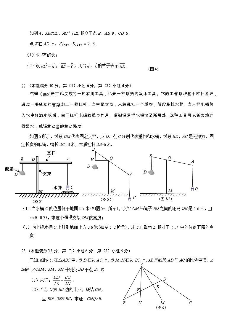 【2025年上海九年级数学一模】2025届上海市奉贤区九年级数学一模试卷与答案第3页