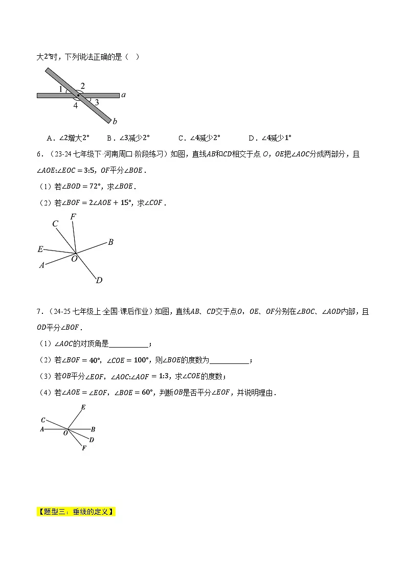 专题2.1 相交线（六大题型总结）（压轴题专项讲练）（北师大版2024）（原卷版）第2页