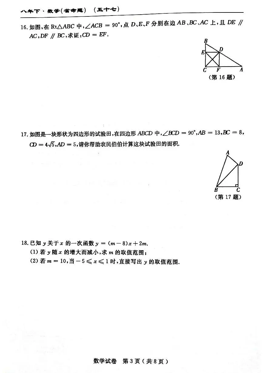 吉林省吉林市第五中学2023-2024学年八年级下学期期末测试数学试卷第3页
