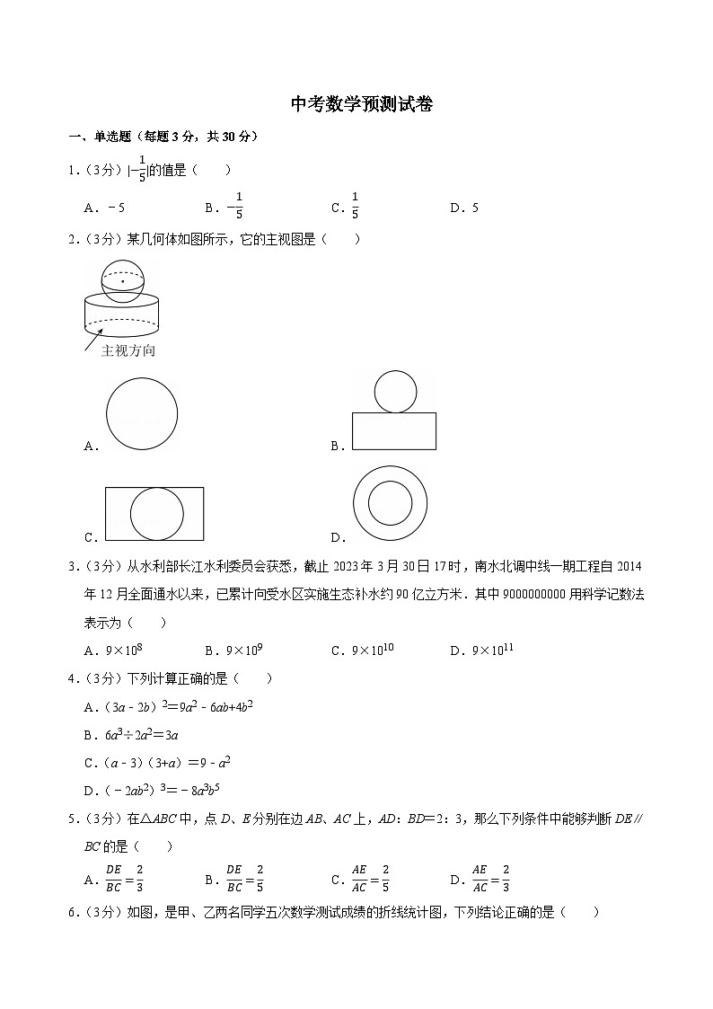 2025年辽宁省中考数学预测试卷附答案第1页