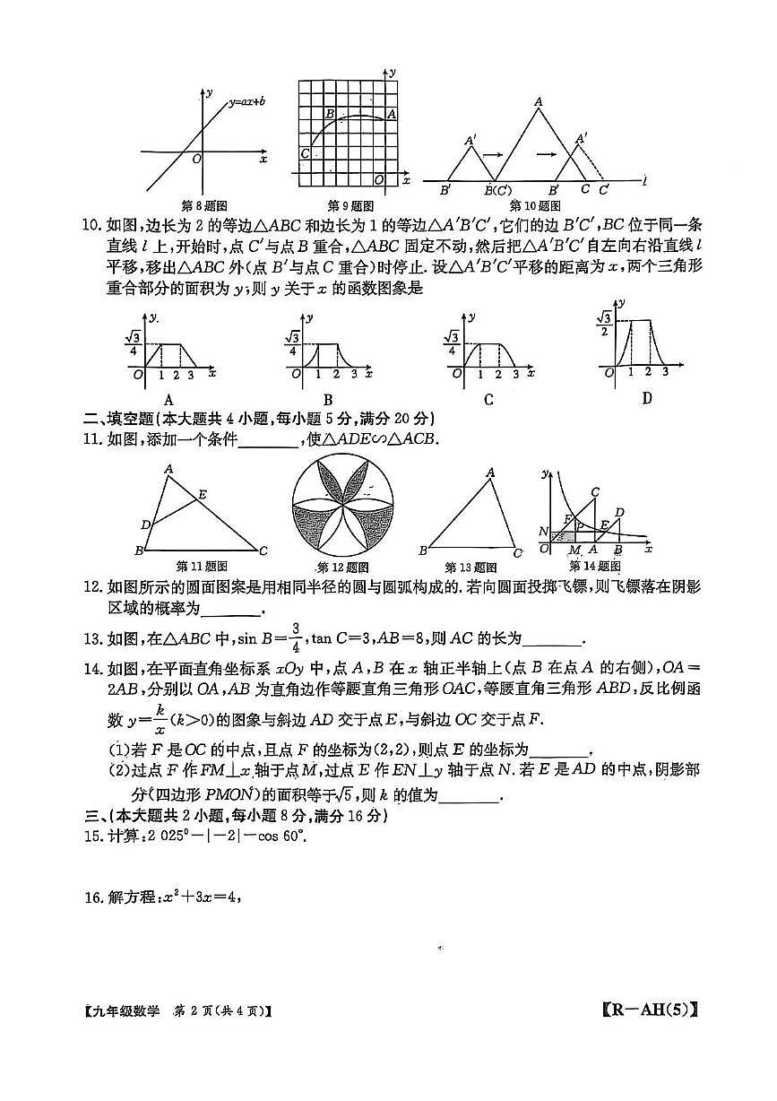 安徽巢湖2025年九年级中考数学一模试题（含答案）第2页