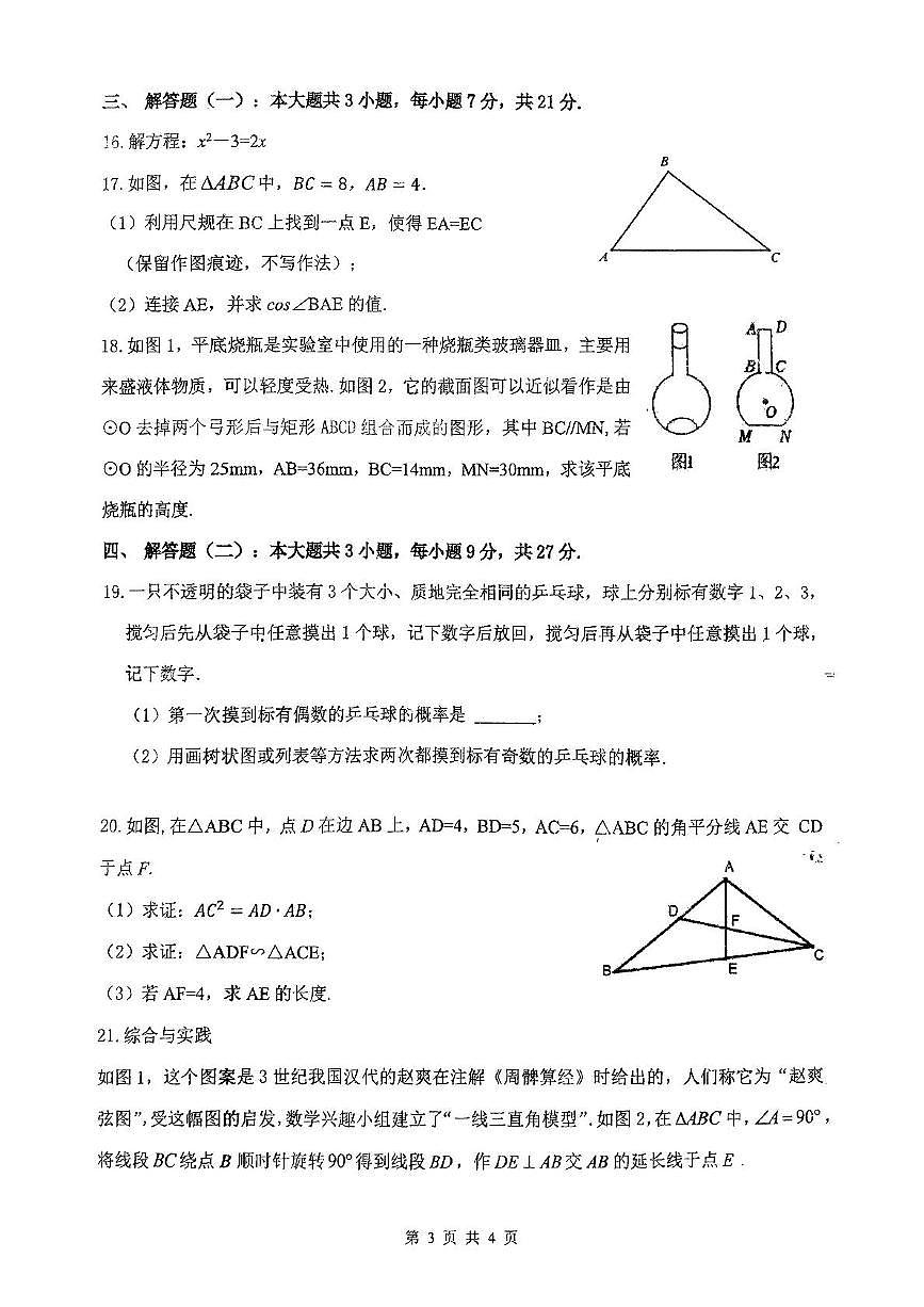 广东中山共进联盟2024-2025学年九年级下学期3月月考数学试题（含答案）第3页
