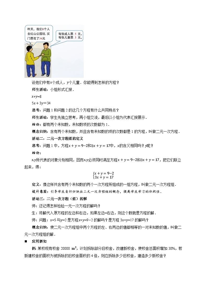 《6.1二元一次方程组和它的解》教案 数学华东师大版（2024）七年级下册第3页