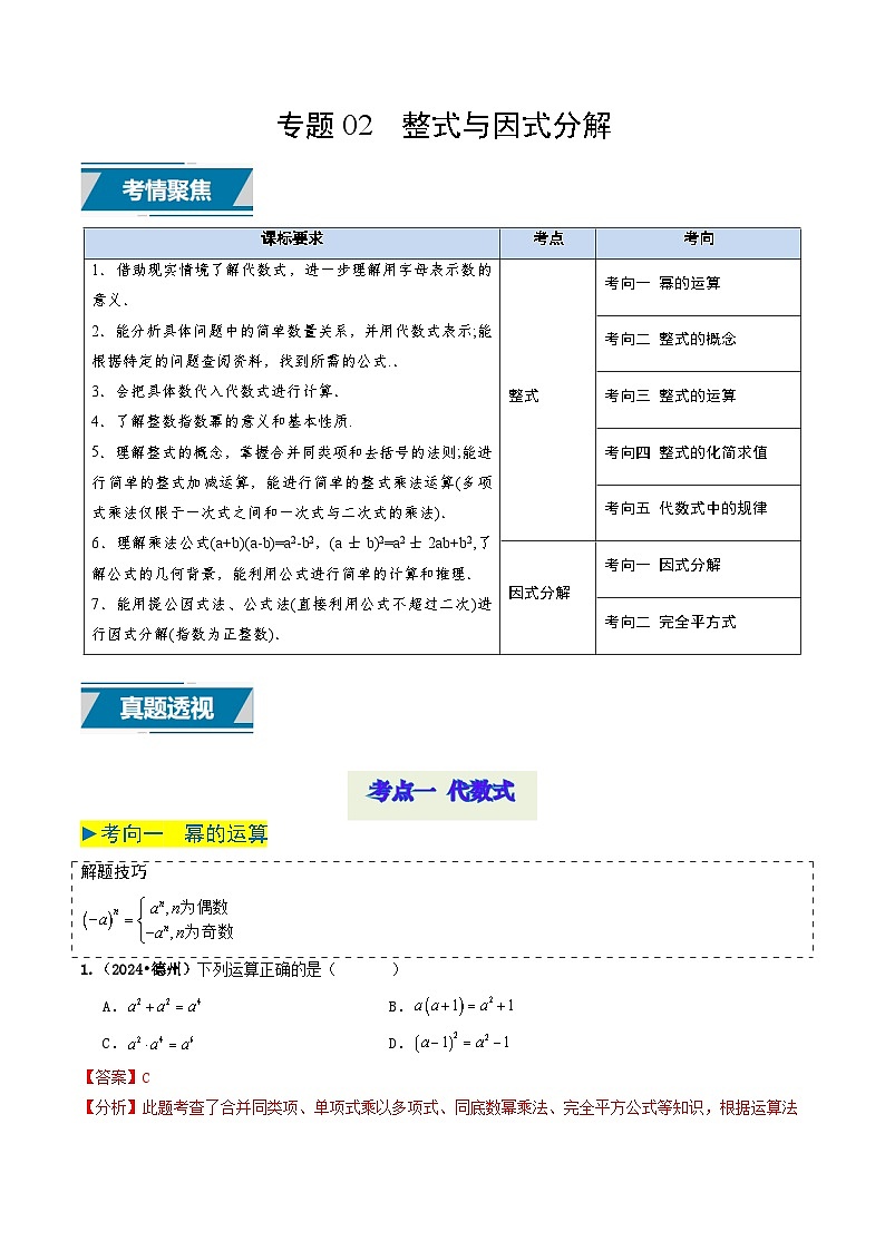 专题02 整式及因式分解（解析版）第1页