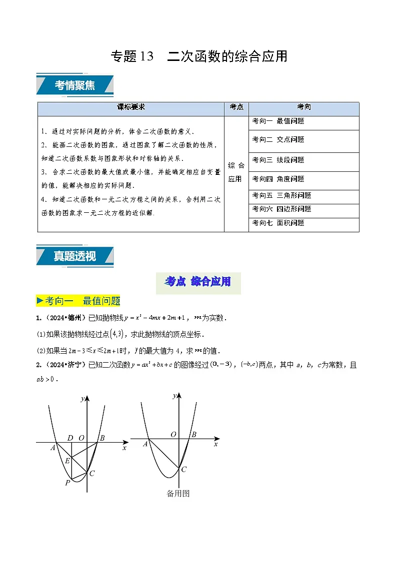 专题13 二次函数的综合应用（原卷版） 第1页
