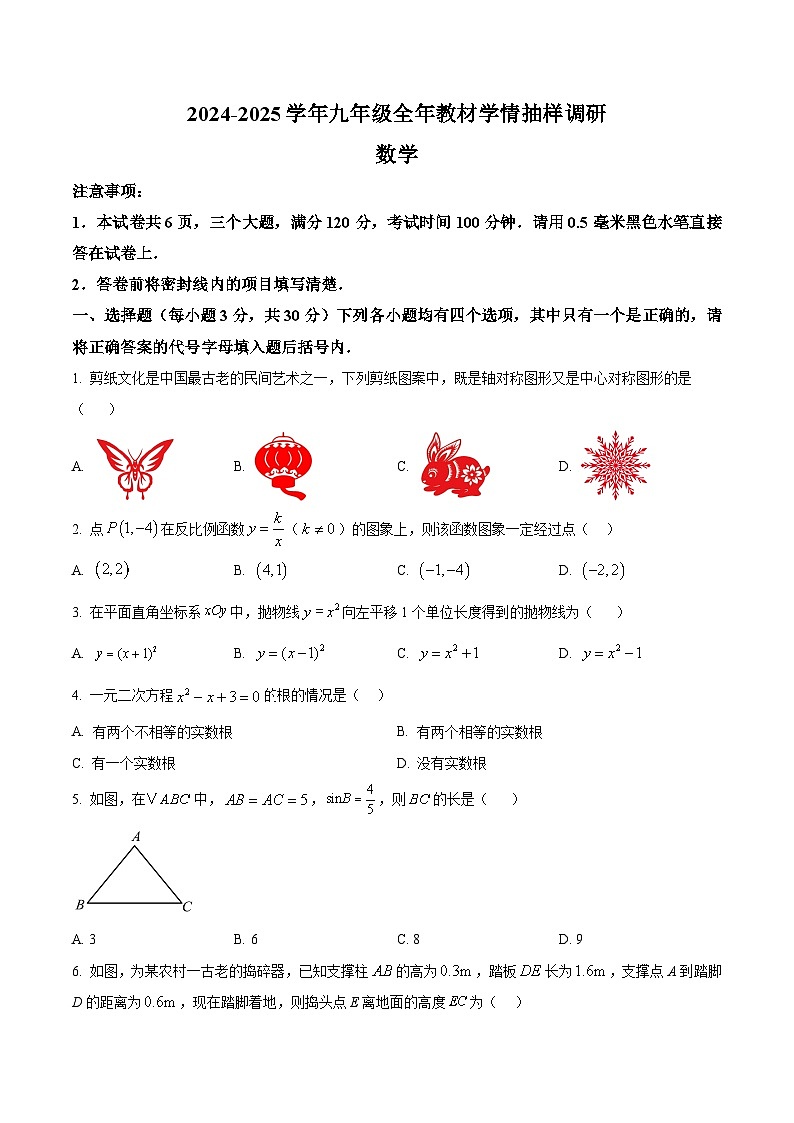 2025年河南省安阳市安阳县九年级中考一模数学试题（原卷版+解析版）第1页